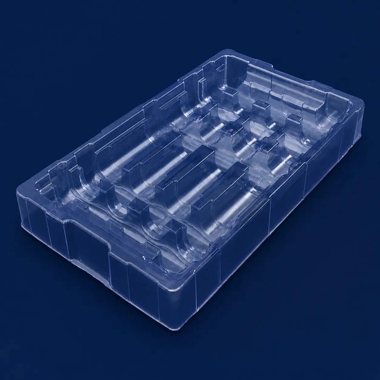 Transparent thermoformed blister packaging tray for product protection and display